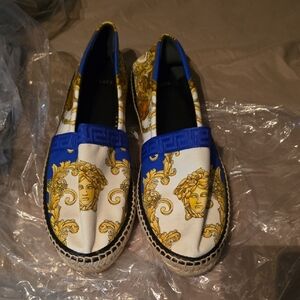 Versace Blue and Gold Medusa Espadrilles
